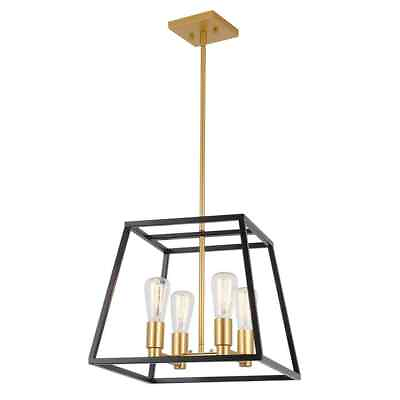 #ad Artika Carter 4 Light Black Gold Modern Industrial Cage Chandelier Light Fixture $99.95