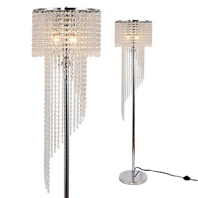 #ad Modern Style Crystals Floor Lamp Chrome Finish and Plentiful Crystals for Rea... $114.52