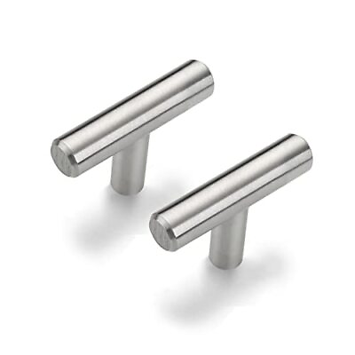 #ad 10 Pack Round Bar Cabinet Pulls Euro T Bar Handle Stainless Steel Knob $31.20