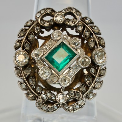 #ad Diamond Emerald Ring 14K White Gold Antique Cocktail $3280.00