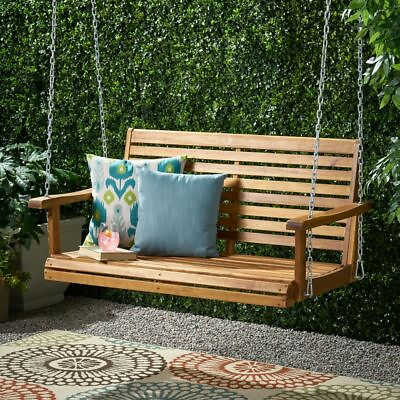 #ad Teak Natural Two Person Wood Hanging Porch Swing Home Patio Furniture Outdoors $325.00