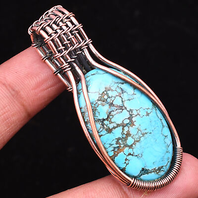 #ad Tibetan Turquoise Gemstone Copper Wire Wrapped Handmade Jewelry Pendant 2.01quot; $11.13