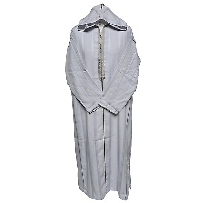 #ad Men Moroccan Light Grey Cotton Hooded Long Sleeve Thobe Jubba Djellaba $47.78