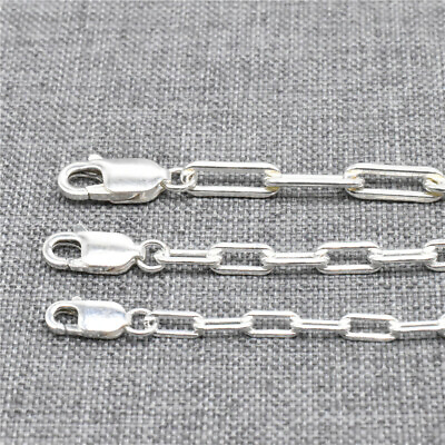 #ad 925 Sterling Silver Paper Clip Chain Rectangle Drawn Lobster Cable Necklace $46.77