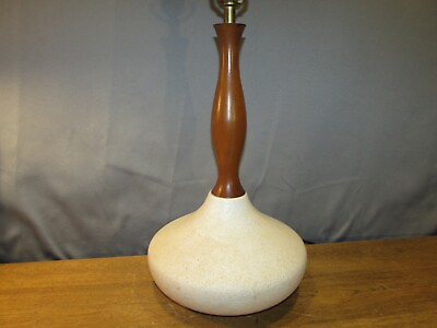 #ad Vintage Mid Century Modern Table Lamp Teak Wood Ceramic Retro Danish $269.00