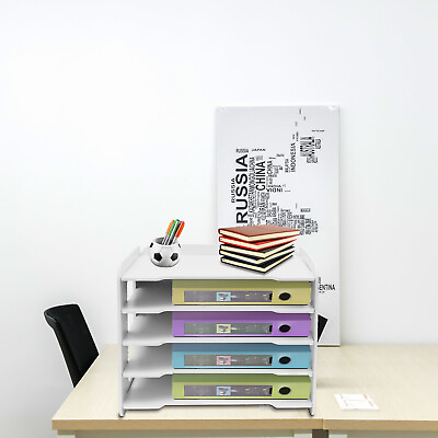#ad 5 Tier Stackable Letter Tray Office Desk File Trays Paper Document Organizer NEW $21.85