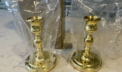 #ad Baldwin No. 7205 Polished Brass Round Base Candlesticks Set of Two 5quot; Tall New $38.00