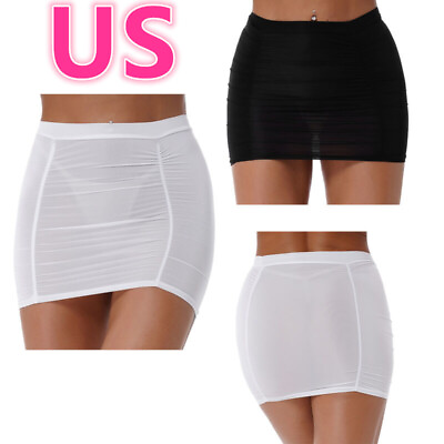 #ad US Women Bodycon Mini Skirt Elegant Elastic Skirts Pencil Micro Skirts Lingerie $4.92