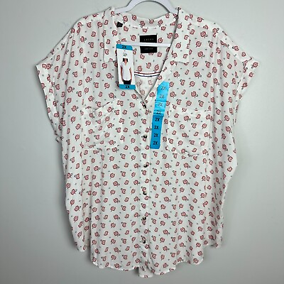 #ad Jachs Girlfriend Women#x27;s Plus Size 2X White Floral Button Front Shirt Top Blouse $9.99
