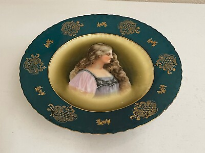 #ad Antique Victoria Austria Schmidt amp; Co. Porcelain Portrait Plate w Woman $85.00