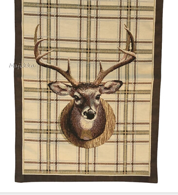 #ad Hines of Oxford Tapestry Table Runner 13x38quot; Plaid Tartan Stag Print Cabin Lodge $71.90