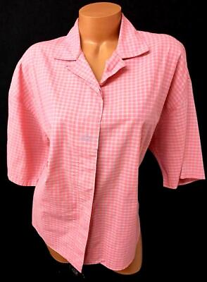 #ad Lee pink blue plaid elbow sleeve collared button down shirt top Large $14.99