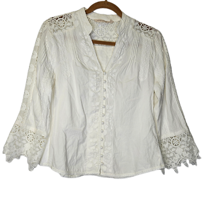 #ad Soft Surroundings S Ivory Lace Button Up Top Cotton Cottage Coastal Romantic $26.25