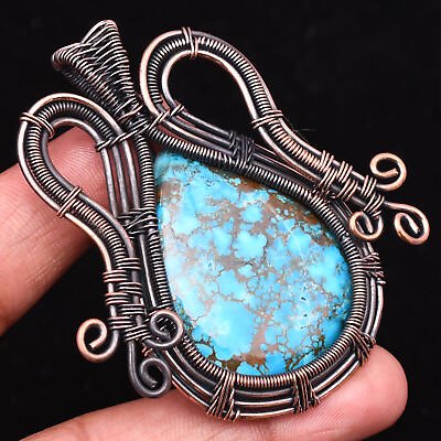 #ad Tibetan Turquoise Gemstone Copper Wire Wrapped Handmade Jewelry Pendant 2.48quot; $11.20