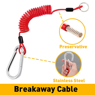 #ad Universal 6quot; Coiled Breakaway Cable Red Fits for Trailer Boat RV w Snap Ring US $11.99