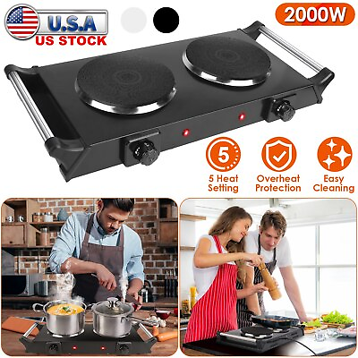 #ad 2000W Portable Electric Double Burner Hot Plate Cooktop Stove Cooking Countertop $41.20
