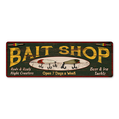 #ad Bait Shop Sign Rustic Decor Vintage Fishing Sign Metal Sign 106180091029 $50.95