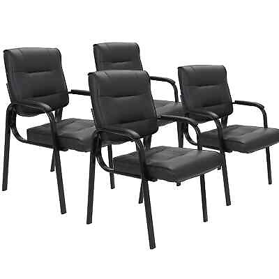 #ad 4pcs Leather Guest Chair Black Waiting Room Office Desk Side Chairs Reception $168.99