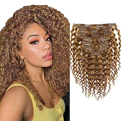 #ad Highlight Blonde Curly Clip in Human Hair Extensions 22 Inch Jerry Curly #27 $117.32
