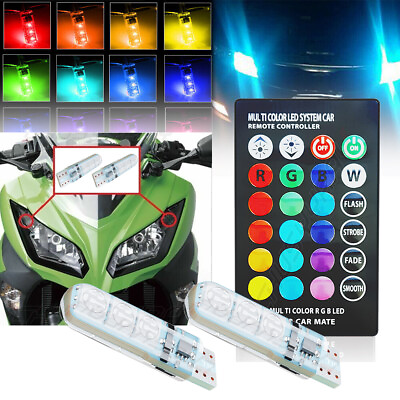 #ad For Kawasaki Ninja KRT ninja 300 ex300 2x Multi Color RGB T10 194 2825 W5W $19.99