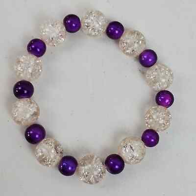 #ad Vintage Style Estate Purple Clear Beaded Stretchy Bracelet $7.00