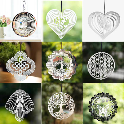 #ad 5PC 3D Rotating Multi Ring Curved Edge Feng Shui Wind Chime Stainless Steel DIY $8.90
