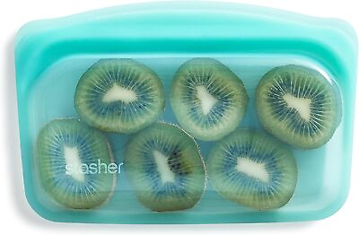 #ad Stasher Platinum Silicone Food Grade Reusable Storage Bag Aqua Snack Reduce $25.49