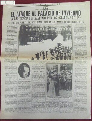 #ad ANTIQUE 1917 18 NEWSPAPER PAGE LEON TROTSKI PICTURE SPAIN $300.00