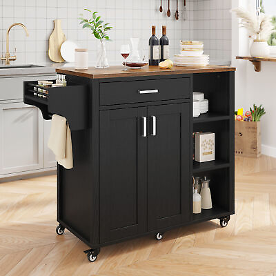 #ad 34.8quot; Kitchen Island Cart Rolling Storage Cabinet Cart w Drawer amp; Rack Shelves $125.05