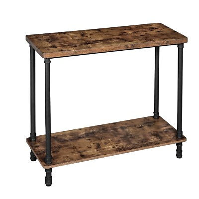 #ad Benjara Wood amp; Metal Frame Console Table with Open Bottom Shelf Rustic Brown $22.91