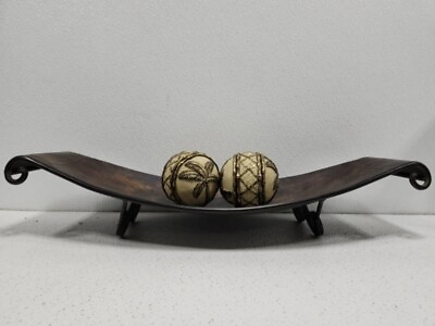 #ad Vtg Art Deco Metal Asian Decor 2 Palm Design Balls Home Accents Women $17.00