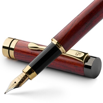 #ad #ad Fountain Pen Luxury Bamboo Wood Medium Nib Gift Case 6 Inks Rosewood $34.90