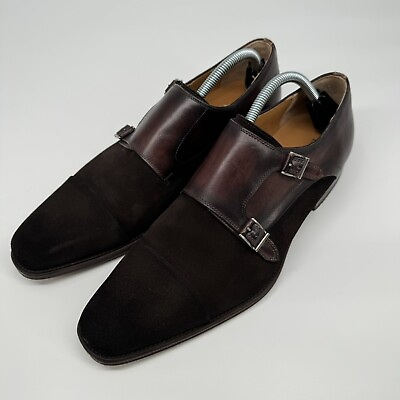 #ad Magnanni Men’s 10.5 Brown Suede Leather Double Monk Strap Buckle Dress Shoes $110.00