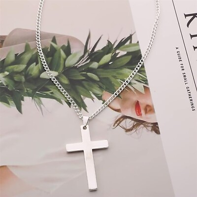 #ad Sevenfly Cross Necklace for Men Titanium Steel Large Mens Cross Crucifix Pendant $8.85