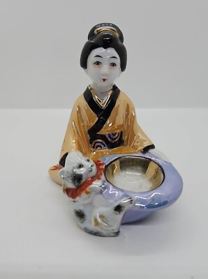 #ad Vintage Lusterware Geisha With Cat Seated Hand Painted Japan REPAIRED $12.99