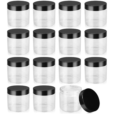 #ad #ad 15 Pack 8oz Plastic Jar Storage Container with Screw on Lids Wide mouth Jars Lot $16.99