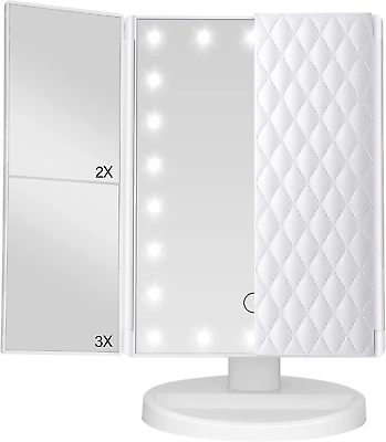 #ad Trifold Vanity Mirror with Lights，Makeup Mirror with Lights and 1X 2X 3X Magnifi $20.99