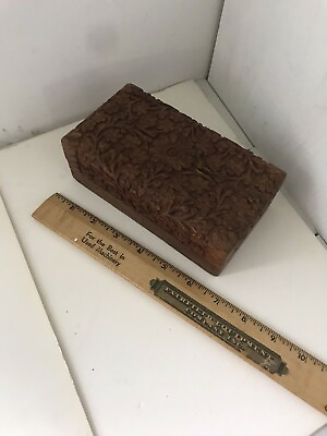 #ad Vintage 1930s Handmade Carving Carved Floral Wood Trinket Jewelry wooden Box $29.99