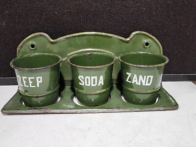 #ad Vintage Dutch Zand Zeep Soda Enamel Laundry Rack W 3 GREEN Enamelware Pots $206.24