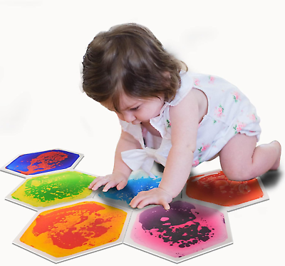 #ad 6 Tile Hexagon Sensory Floor Tiles for Kids Toddlers and Children Colorful Liq $96.99