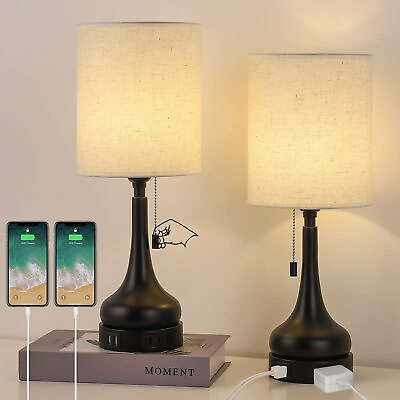 #ad Set of 2 Bedside Lamps w USB Ports Pull Chain Switch for Bedroom Living Room $36.99