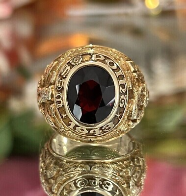#ad 2.50 Ct Oval Garnet Lab Created West Point Military Ring 14K Yellow Gold Plated $171.00