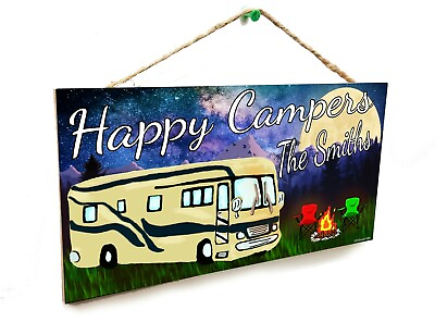 #ad Custom RV Moon Night Happy Campers quot;Your Namequot; Personalized 5quot;x10quot; Sign $15.99