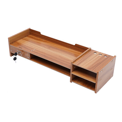 #ad Wood Desk Organizer Stand W Drawers Office Desktop Storage Monitor Holder Stand $31.00