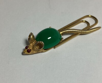 #ad Mid Mod Gold Tone Jeweled Mouse Paper Clip Bookmark $12.99