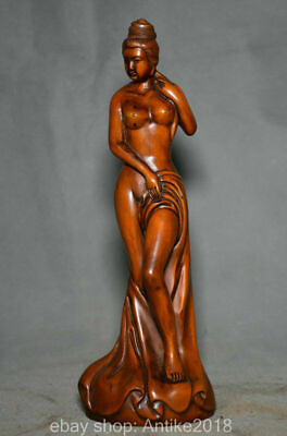 #ad 8quot; Old Chinese Boxwood Wood Hand Carving Stand Naked Sexy Belle Beauty Statue $98.65