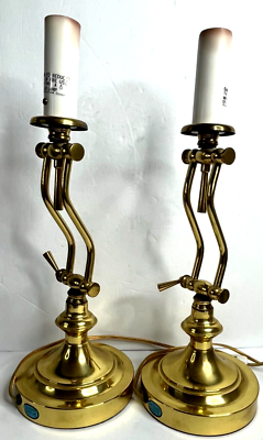 #ad Pair MCM Brass Lamps Adjustable Articulated UL Portable Table Lamps WORK $58.95