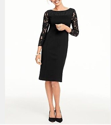 #ad NEW Talbots Black Ponte Knit Lace Sleeveamp;Trim Sheath Cocktail Dress Sz. 8 $39.99
