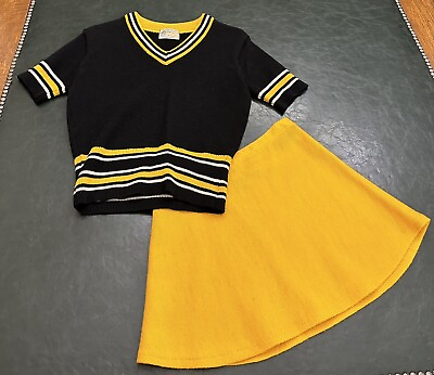 #ad Vintage 100% Virgin Wool Cheerleading Outfit Black amp; Gold Early 70#x27;s $179.00