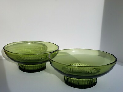 #ad Vintage 1950 60s Green Glass Footed Dish Bowl $15.99